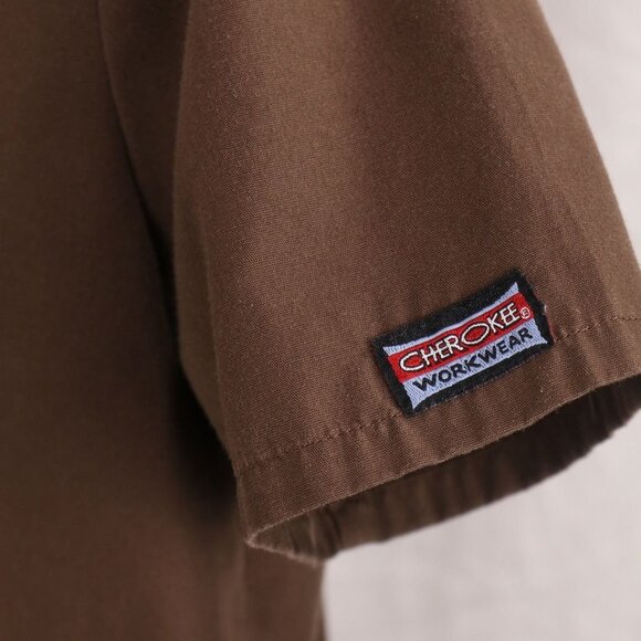 Cherokee Workwear Authentic Scrubs Brown Snap Front Top XS Lab Medical Uniform S - Picture 7 of 10